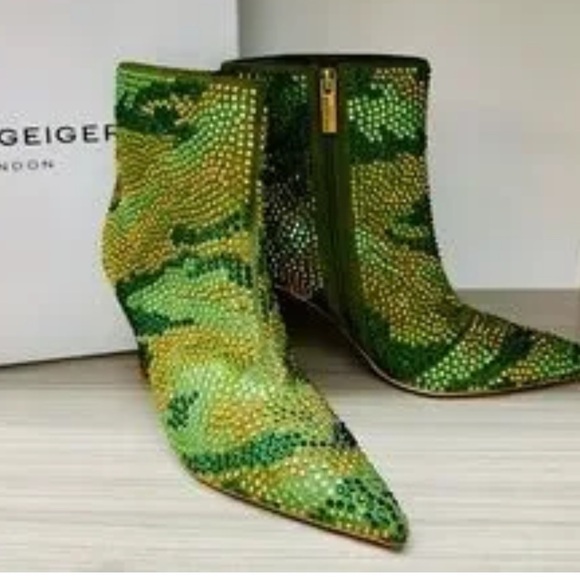 Kurt Geiger Vibrant Green and Yellow Crystal Boots - Picture 1 of 9